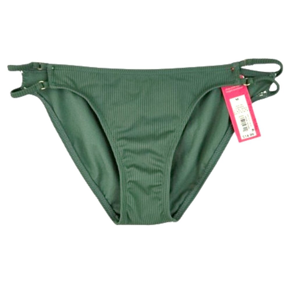 Women’s Ribbed Bikini Bottoms Side Ring Detail Green Size M